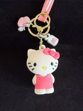 Hello Kitty White and Pink Character Keychain with Gold Hardware